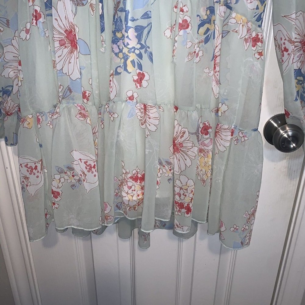 Altar'd State Sheer Mint Green Floral Cottegecore Babydoll Tiered Dress Medium - Picture 4 of 9